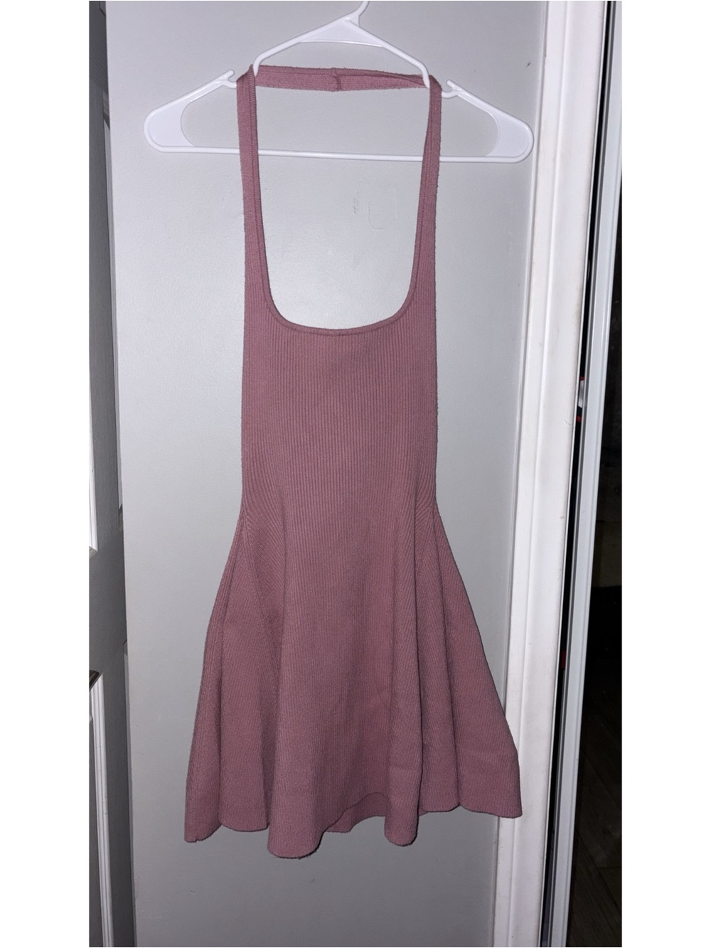 Ribbed halter Dress in Mauve Pink